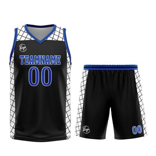 Benutzerdefinierter Schwarz  Blau Basketball Jersey Uniform Anzug gedruckt Ihr Logo Name Nummer