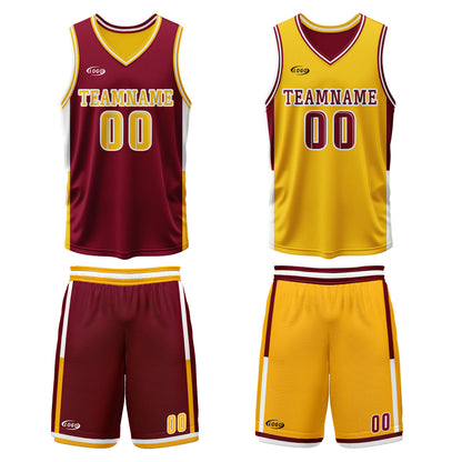 Benutzerdefinierte Rot Gelb Reversible Basketball Jersey Personalisierte Drucken Name Nummer Logo