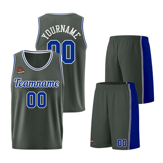 Individuelle Dunkelgrau-Königliche Basketball Jersey Shorts für Männer und Frauen Gestickter und gedruckter Name, Nummer und Logo