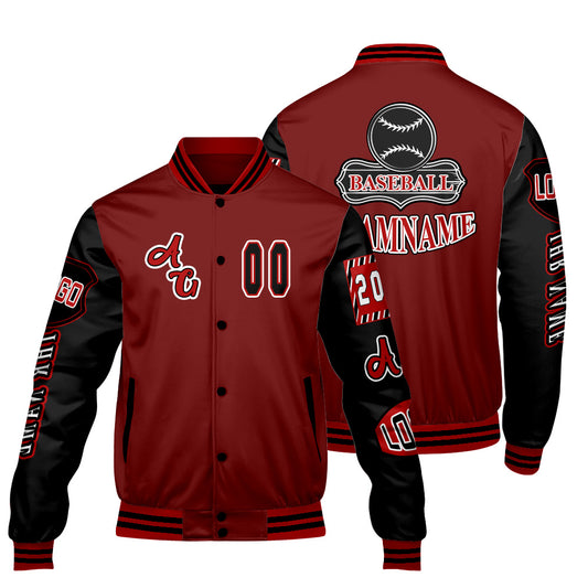Maßgeschneiderte Rot Schwarz Letterman Varsity Jacket Individuelle Stickerei  Druck nach Ihrem Wunsch