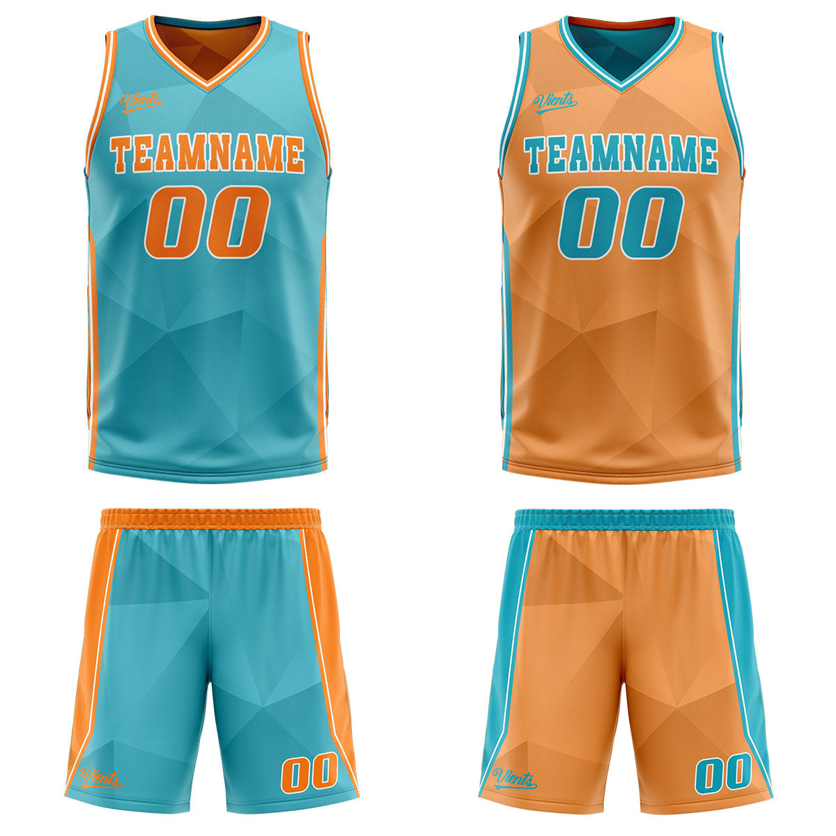 Benutzerdefinierte Cyan Orange Reversible Basketball Jersey Personalisierte Drucken Name Nummer Logo