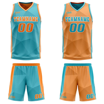 Benutzerdefinierte Cyan Orange Reversible Basketball Jersey Personalisierte Drucken Name Nummer Logo