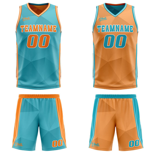 Benutzerdefinierte Cyan Orange Reversible Basketball Jersey Personalisierte Drucken Name Nummer Logo