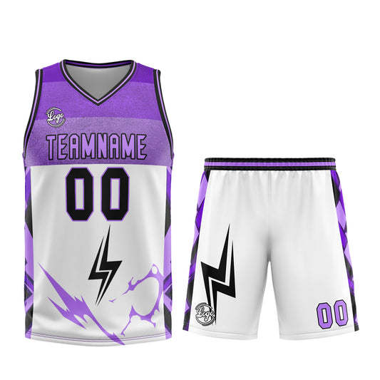 Benutzerdefinierter Weiß Lila Basketball Jersey Uniform Anzug gedruckt Ihr Logo Name Nummer