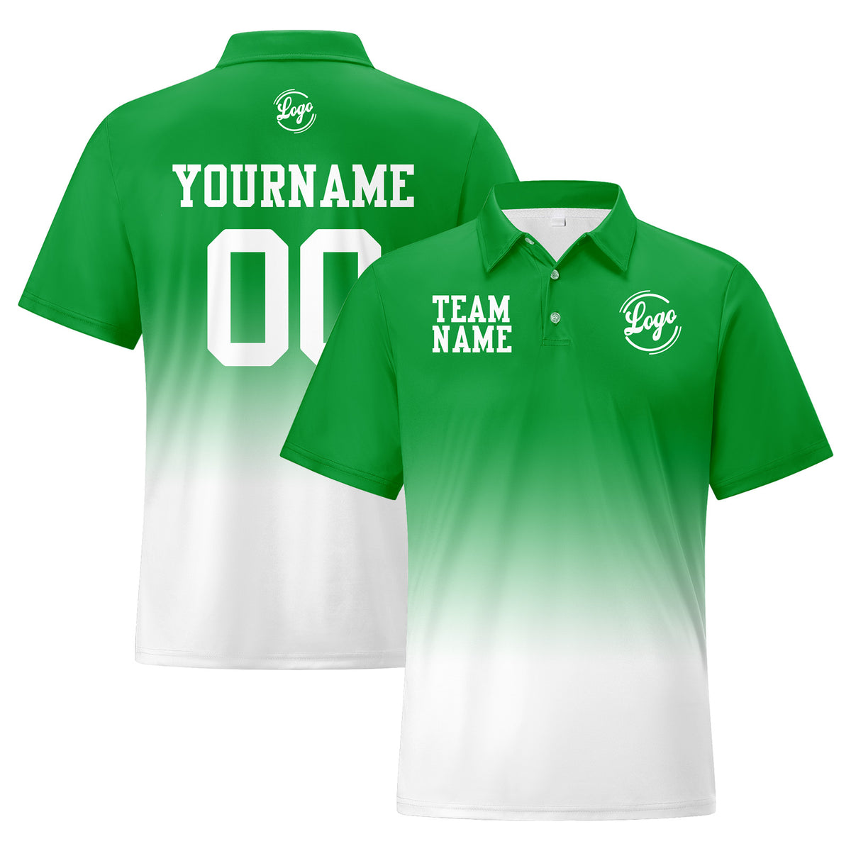 Benutzerdefinierte Grün Weiß Fußball Gradient Polo-Shirts Fügen Sie Ihr Einzigartiges hinzu Logo/Name/Nummer