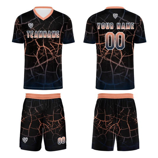 Benutzerdefinierte Schwarz  Fleisch Trikots für Männer Frauen Personalisierte Fußball Uniformen für Erwachsene und Kind