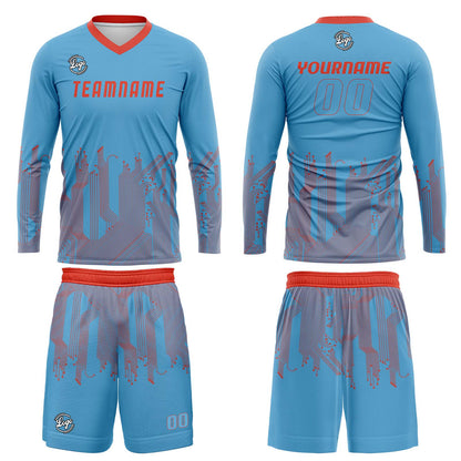 Kundenspezifisches Himmelblau Orange Rot Basketball Fußball Schießen langes T-Shirt für Erwachsene und Kinder