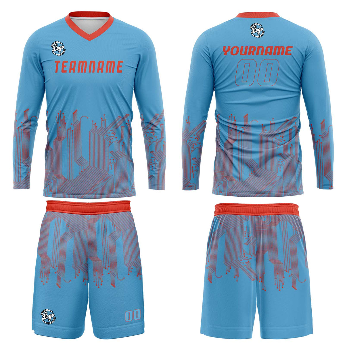 Kundenspezifisches Himmelblau Orange Rot Basketball Fußball Schießen langes T-Shirt für Erwachsene und Kinder