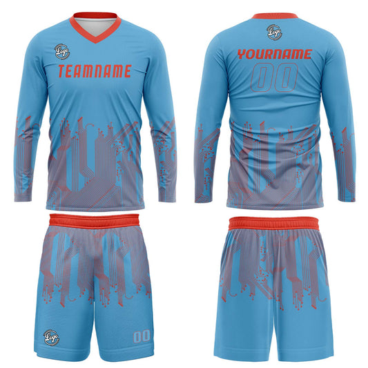 Kundenspezifisches Himmelblau Orange Rot Basketball Fußball Schießen langes T-Shirt für Erwachsene und Kinder