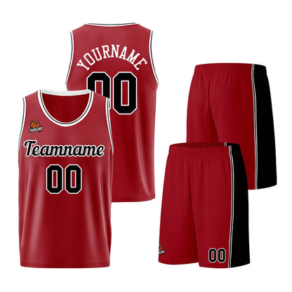 Individuelle Burgund Schwarz Basketball Jersey Shorts für Männer und Frauen Gestickter und gedruckter Name, Nummer und Logo
