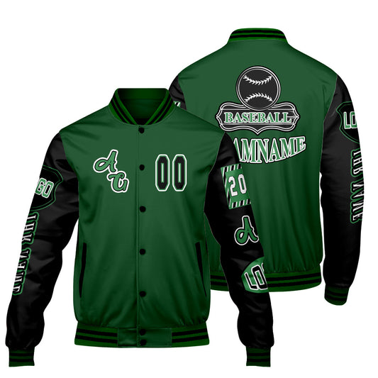 Maßgeschneiderte Grün Schwarz Letterman Varsity Jacket Individuelle Stickerei  Druck nach Ihrem Wunsch