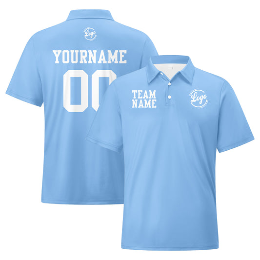 Benutzerdefinierte Hellblau Weiß Fußball Polo-Shirts Fügen Sie Ihr Einzigartiges hinzu Logo/Name/Nummer