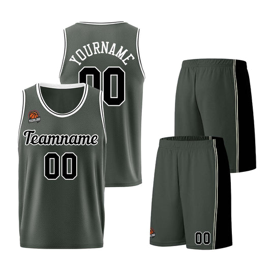 Individuelle Dunkelgrau-Schwarz Basketball Jersey Shorts für Männer und Frauen Gestickter und gedruckter Name, Nummer und Logo