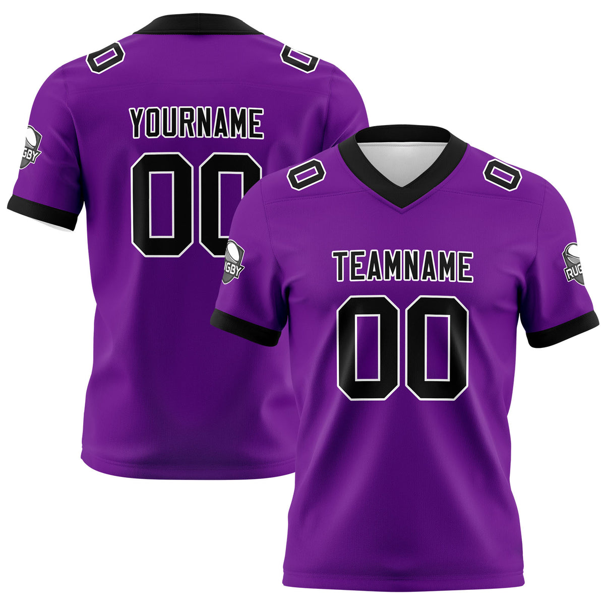 Benutzerdefinierte Lila Schwarz Fußball Trikots Personalisierter Name Nummer Logo