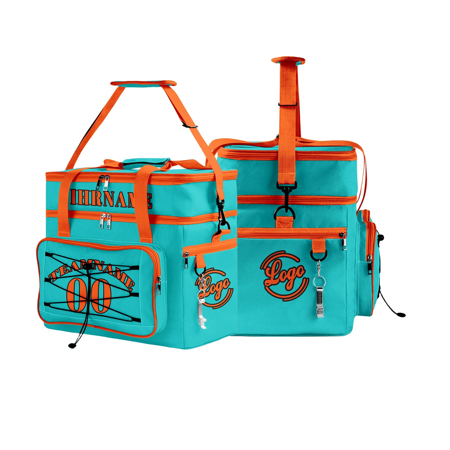Maßgeschickerte Cyan Orange vollflächig bedruckte isolierte Kühltasche mit Doppelwand Wasserdichte 600D Oxford Picknick-Tragetasche für Teamevents & Outdoor-Grillen