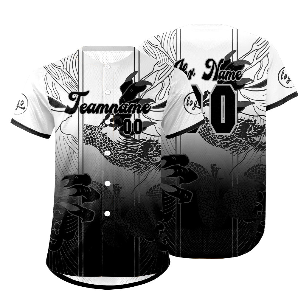 Benutzerdefiniert Weiß Schwarz Personalisierter Baseball Jersey mit Farbverlauf Team Uniform mit Namen und Nummer