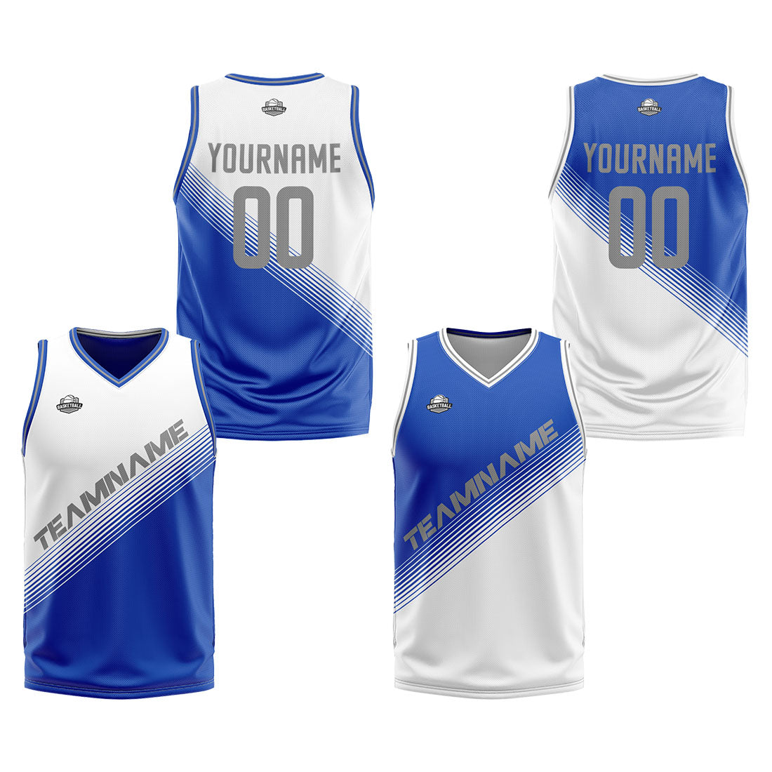 Benutzerdefinierte Weiß Blau Reversible Basketball Jersey Personalisierte Print Name Nummer Logo