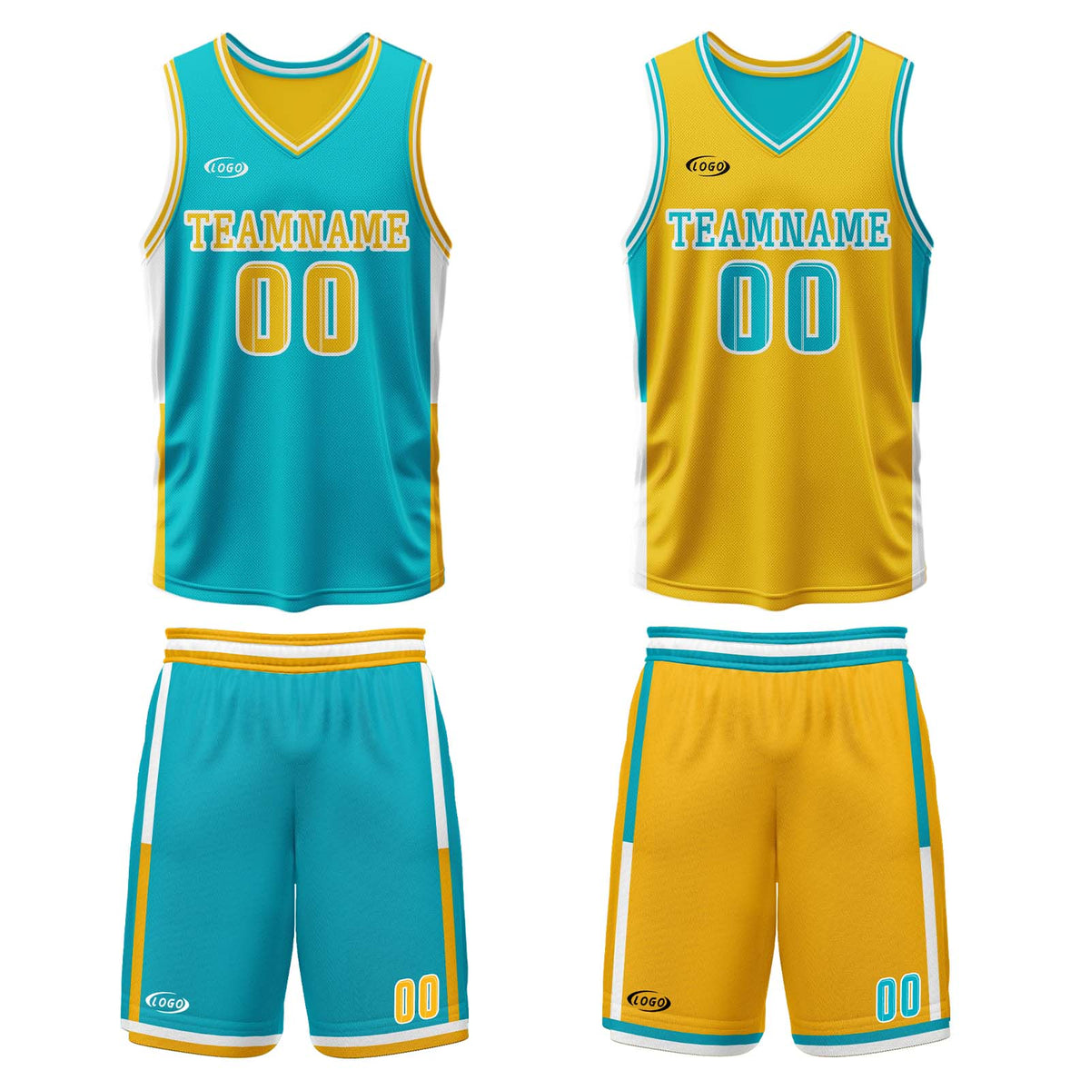 Benutzerdefinierte Cyan Gelb Reversible Basketball Jersey Personalisierte Drucken Name Nummer Logo