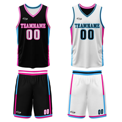 Benutzerdefinierte Schwarz Weiß Reversible Basketball Jersey Personalisierte Drucken Name Nummer Logo