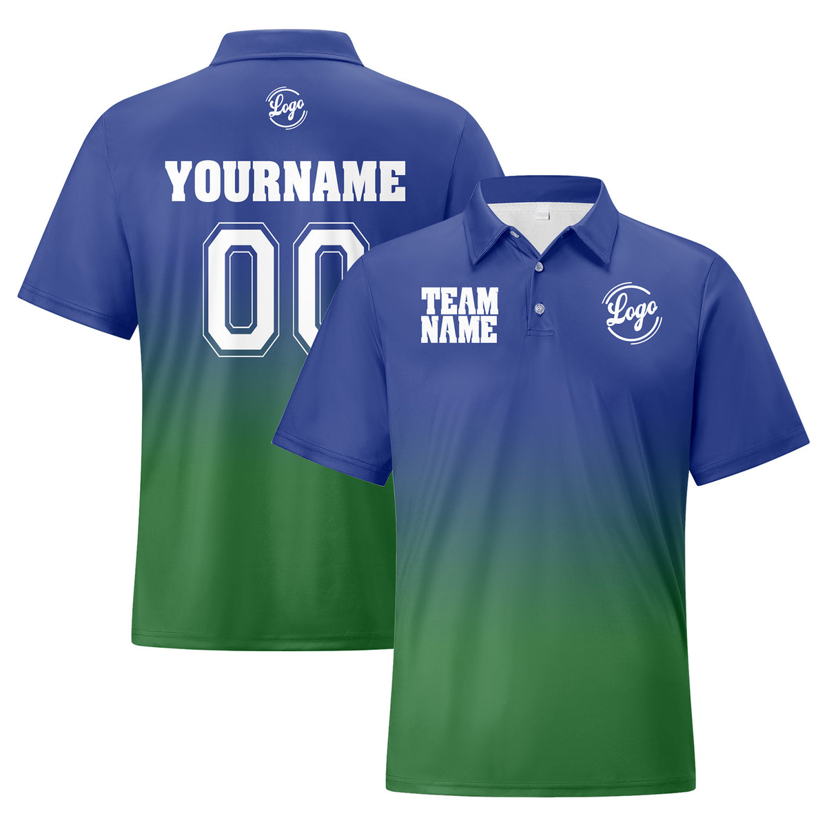 Benutzerdefinierte Blau Grün Fußball Gradient Polo-Shirts Fügen Sie Ihr Einzigartiges hinzu Logo/Name/Nummer