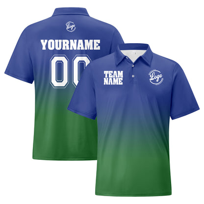 Benutzerdefinierte Blau Grün Fußball Gradient Polo-Shirts Fügen Sie Ihr Einzigartiges hinzu Logo/Name/Nummer