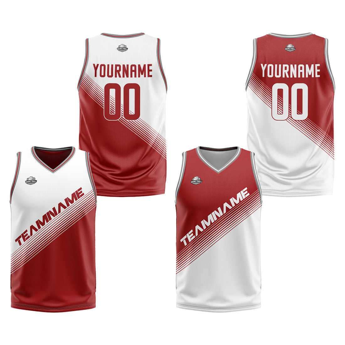 Benutzerdefinierte Weiß Rot Reversible Basketball Jersey Personalisierte Print Name Nummer Logo