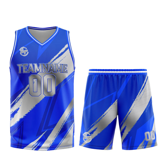 Benutzerdefinierter Blau Grau Basketball Jersey Uniform Anzug gedruckt Ihr Logo Name Nummer