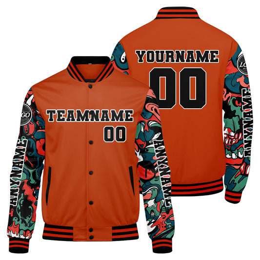 Maßgeschneiderte Orange Letterman Varsity Jacket Individuelle Stickerei Druck nach Ihrem Wunsch