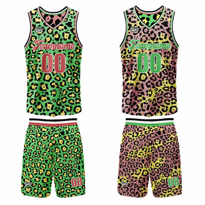 Benutzerdefinierte Rosa Grün Reversible Basketball Jersey Personalisierte Print Name Nummer Logo