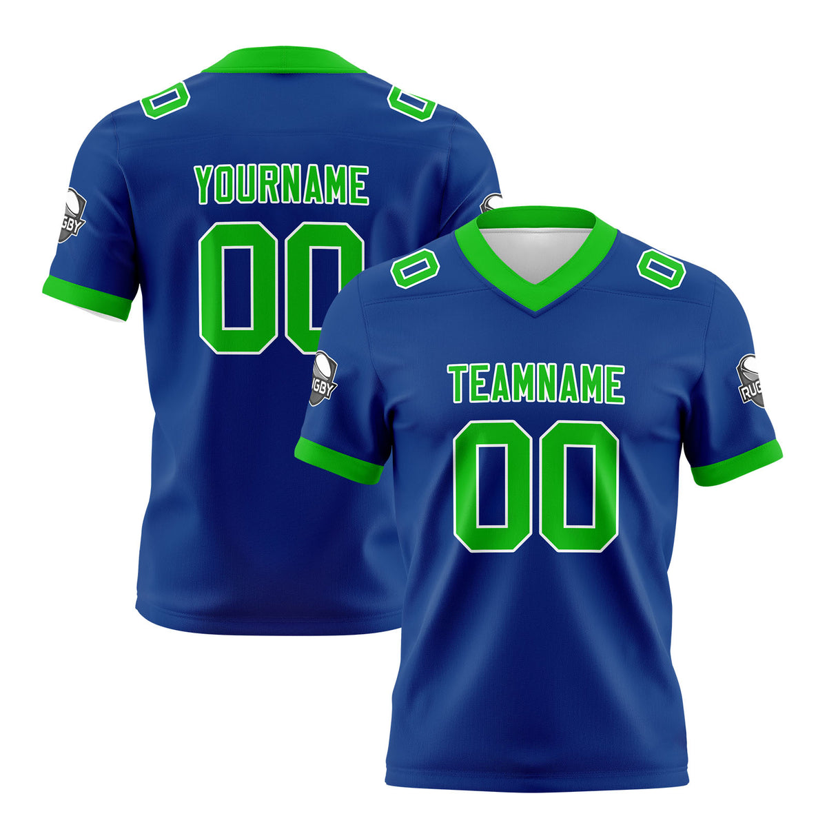 Benutzerdefinierte Blau Grün Fußball Trikots Personalisierter Name Nummer Logo