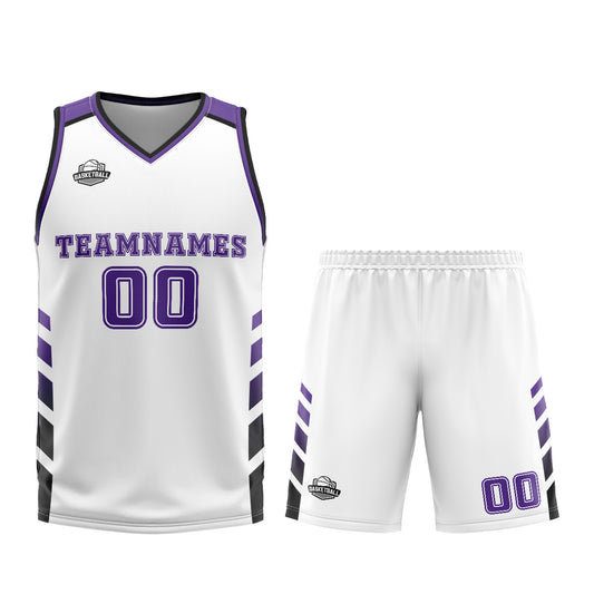 Benutzerdefinierter Weiß Lila Basketball Jersey Uniform Anzug gedruckt Ihr Logo Name Nummer