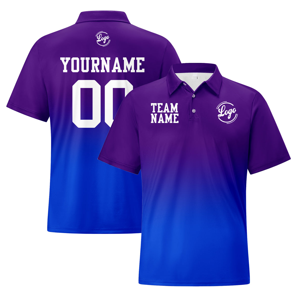 Benutzerdefinierte Lila Blau Fußball Gradient Polo-Shirts Fügen Sie Ihr Einzigartiges hinzu Logo/Name/Nummer