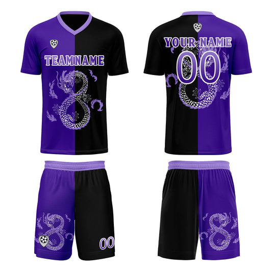 Benutzerdefinierte Lila Schwarz Trikots für Männer Frauen Personalisierte Fußball Uniformen für Erwachsene und Kind