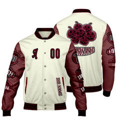 Maßgeschneiderte Weiß Burgund Letterman Varsity Jacket Individuelle Stickerei  Druck nach Ihrem Wunsch