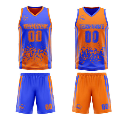 Benutzerdefinierte Blau Orange Reversible Basketball Jersey Personalisierte Print Name Nummer Logo