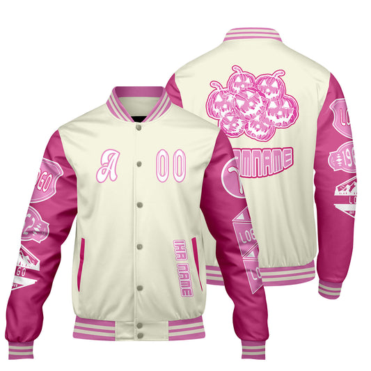 Maßgeschneiderte Rosa Militärgrün Letterman Varsity Jacket Individuelle Stickerei  Druck nach Ihrem Wunsch