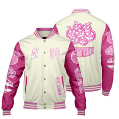 Maßgeschneiderte Rosa Militärgrün Letterman Varsity Jacket Individuelle Stickerei  Druck nach Ihrem Wunsch