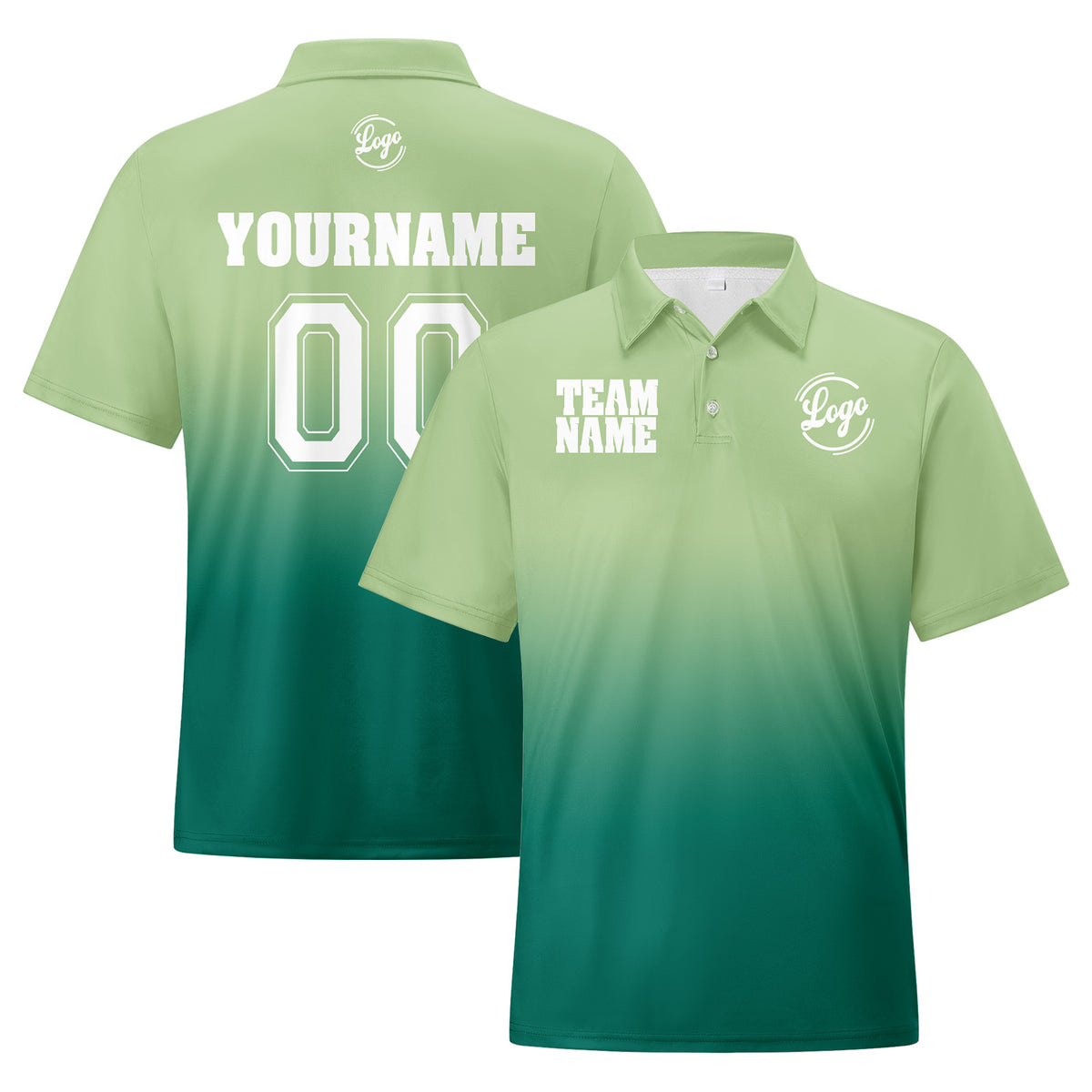 Benutzerdefinierte Hellgrün Grün Fußball Gradient Polo-Shirts Fügen Sie Ihr Einzigartiges hinzu Logo/Name/Nummer
