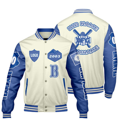 Maßgeschneiderte Weiß Königliche Letterman Varsity Jacket Individuelle Stickerei  Druck nach Ihrem Wunsch