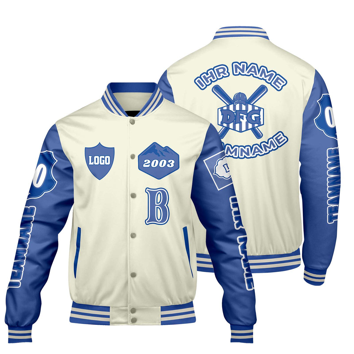 Maßgeschneiderte Weiß Königliche Letterman Varsity Jacket Individuelle Stickerei  Druck nach Ihrem Wunsch