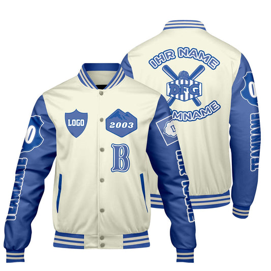 Maßgeschneiderte Weiß Königliche Letterman Varsity Jacket Individuelle Stickerei  Druck nach Ihrem Wunsch