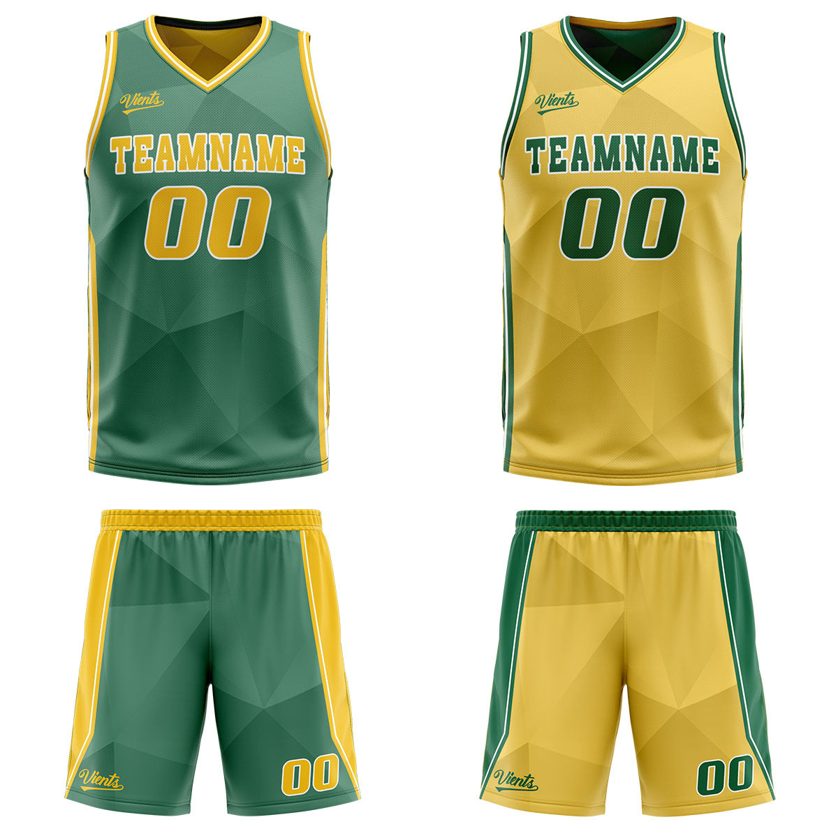 Benutzerdefinierte Grün Gelb Reversible Basketball Jersey Personalisierte Drucken Name Nummer Logo