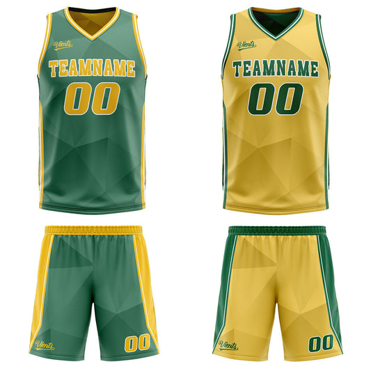 Benutzerdefinierte Grün Gelb Reversible Basketball Jersey Personalisierte Drucken Name Nummer Logo