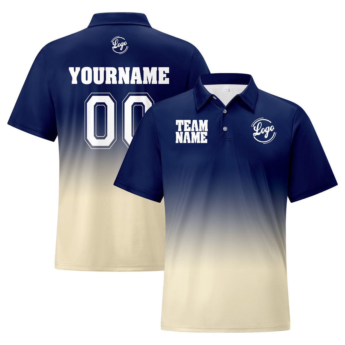 Benutzerdefinierte Marine Creme Fußball Gradient Polo-Shirts Fügen Sie Ihr Einzigartiges hinzu Logo/Name/Nummer