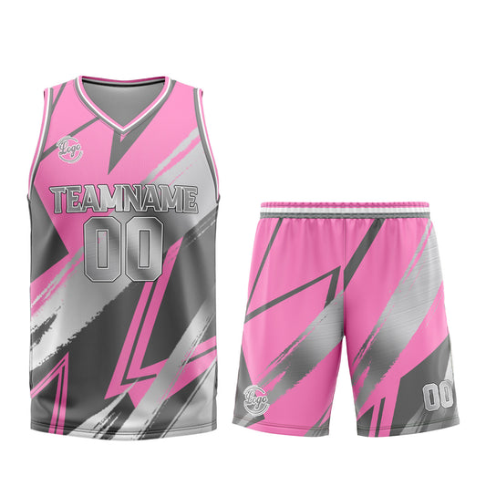 Benutzerdefinierter Rosa Grau Basketball Jersey Uniform Anzug gedruckt Ihr Logo Name Nummer