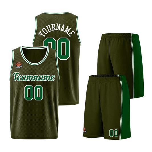 Individuelle Armeegrün-Grün Basketball Jersey Shorts für Männer und Frauen Gestickter und gedruckter Name, Nummer und Logo