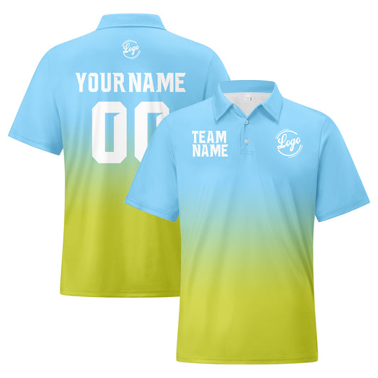 Benutzerdefinierte Hellblau Hellgrün Fußball Gradient Polo-Shirts Fügen Sie Ihr Einzigartiges hinzu Logo/Name/Nummer