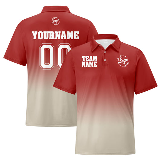 Benutzerdefinierte Rot Lichtgrau Fußball Gradient Polo-Shirts Fügen Sie Ihr Einzigartiges hinzu Logo/Name/Nummer