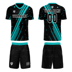 Benutzerdefinierte Schwarz Blaugrün Trikots für Männer Frauen Personalisierte Fußball Uniformen für Erwachsene und Kind