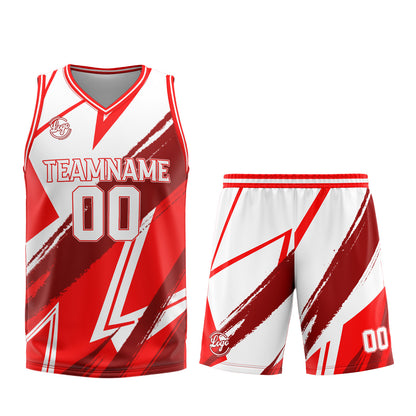 Benutzerdefinierter Rot Weiß Basketball Jersey Uniform Anzug gedruckt Ihr Logo Name Nummer